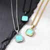 Natural Stone Square Pendant Necklace for Men Boys,Stainless Steel Turquoise Pendant,Jewelry Gift for Husband Dad Son BBF