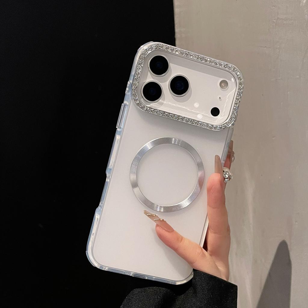 Luxury Bling Glitter Diamond Lens Frame Magnetic Phone Case For IPhone 17 16 15 14 13 Pro Max Plus Soft Silicone Phone Cover