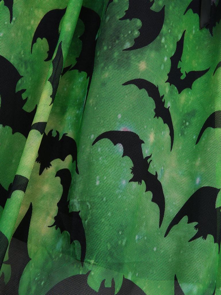 Rosegal Gothic Tie Dye Ombre Bat Printed Mesh Lace Up Cross Ruched A Line Tank Dress