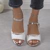 Women Rhinestone Sandals Summer Square Heel Round Toe High Heels New Style Simple Solid Color Buckle Leisure Party Shoes