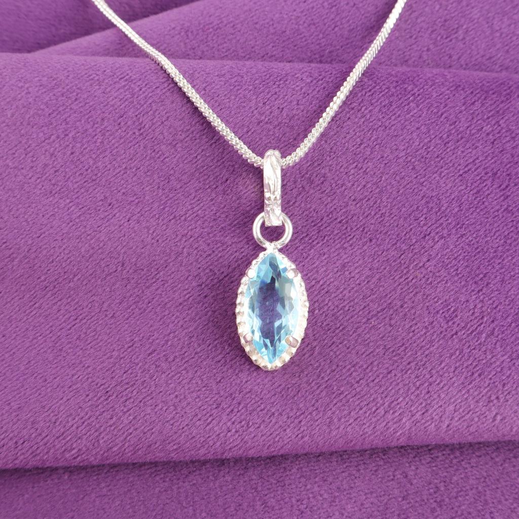 Natural Sky Blue Topaz 925 Sterling Silver Handcrafted Wedding Pendant Jewelry PP-59-2