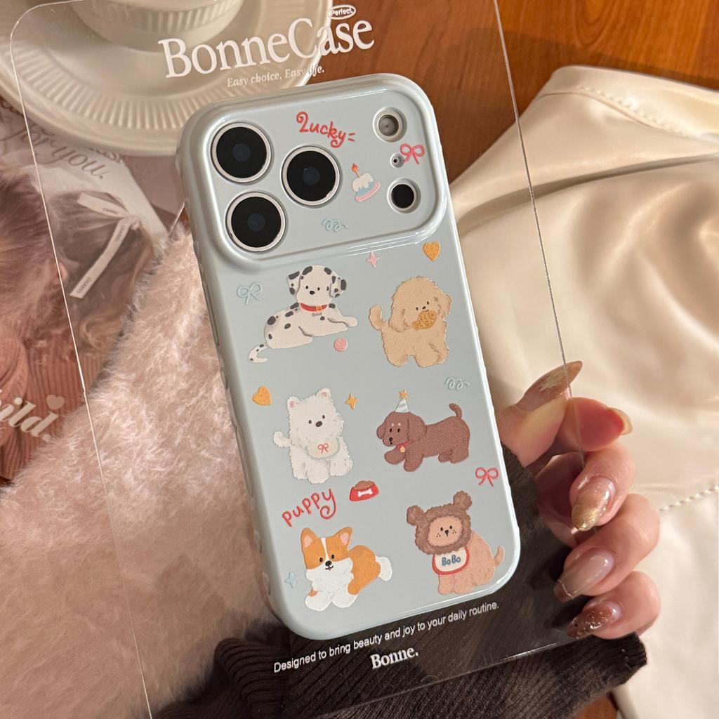 Korean Style Cartoon Puppy Suitable for Apple 17promax Mobile Phone Case Iphone16 Magnetic Bracket 15 Anti-fall 13 Soft Shell