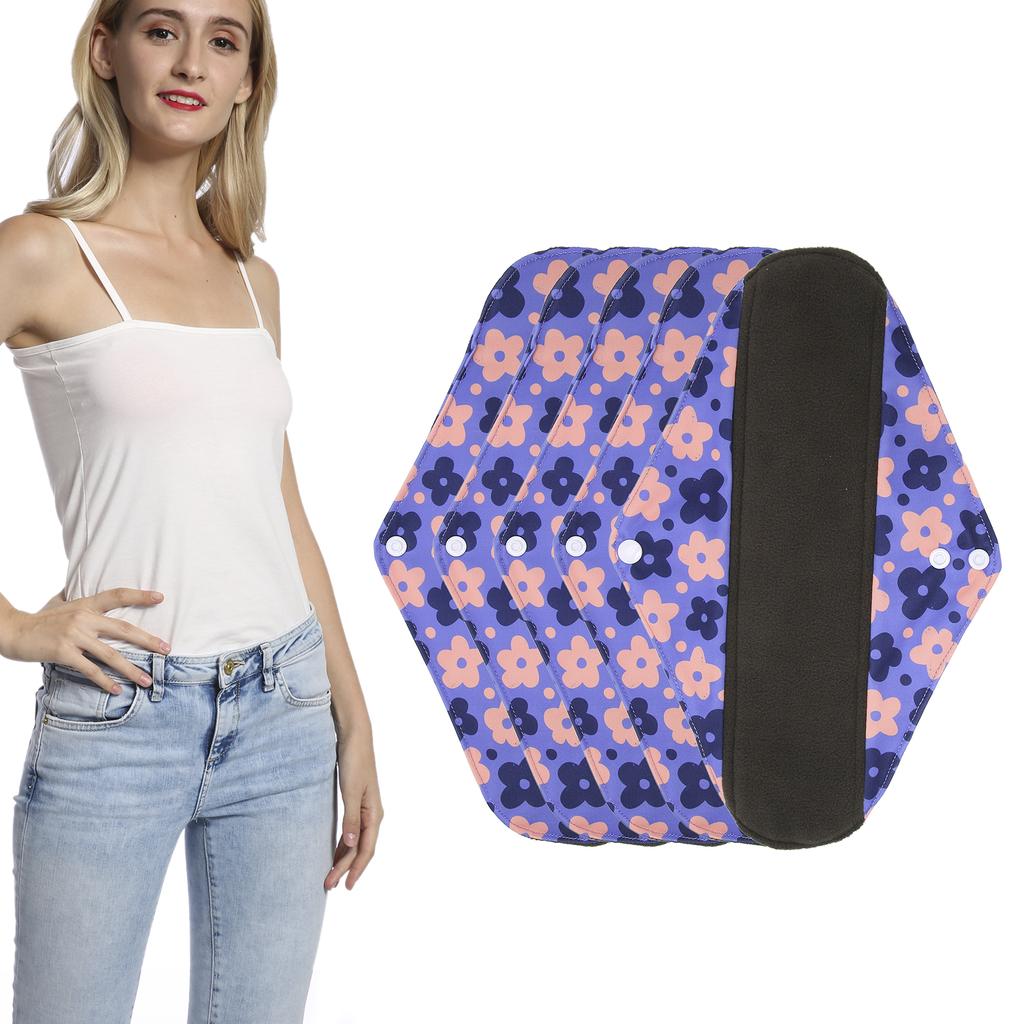 5pcs Washable Reusable Sanitary Pad Women Travel Portable Soft Brthable Printed Elegant Menstrual Pad