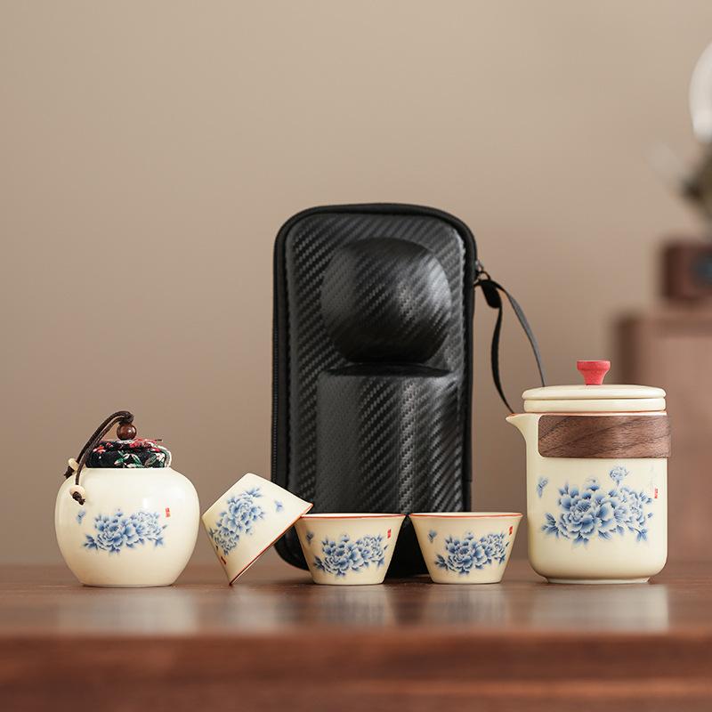 Geschäftlich tragbares Keramik l Chinesisches Ru-Ofen-Set Qingyun Kuaike Tasse Outdoor-Camping Reise Teeset