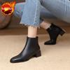 Elegant With Medium Heels Women'S Ankle Boots Autumn Winter Leather Fleece-Lined Booties High Quality Chelsea Female Short Shoes
