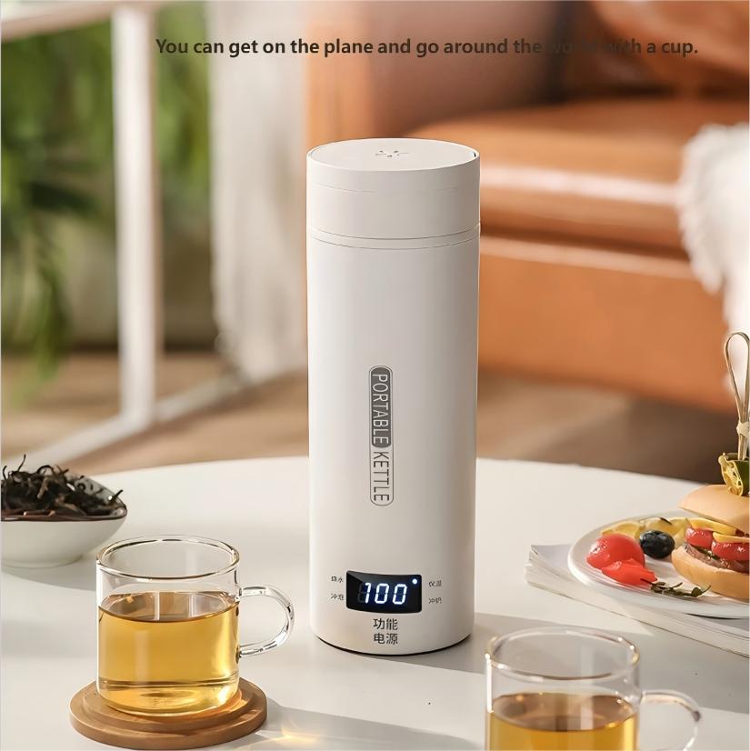 Czajniki Elektryczne 450ML Przenośny Czajnik do Herbaty i Kawy Podróżny Gotowanie Wody Kubek Termiczny Butelka na Wodę Chroniąca przed Oparzeniami Menu Angielskie