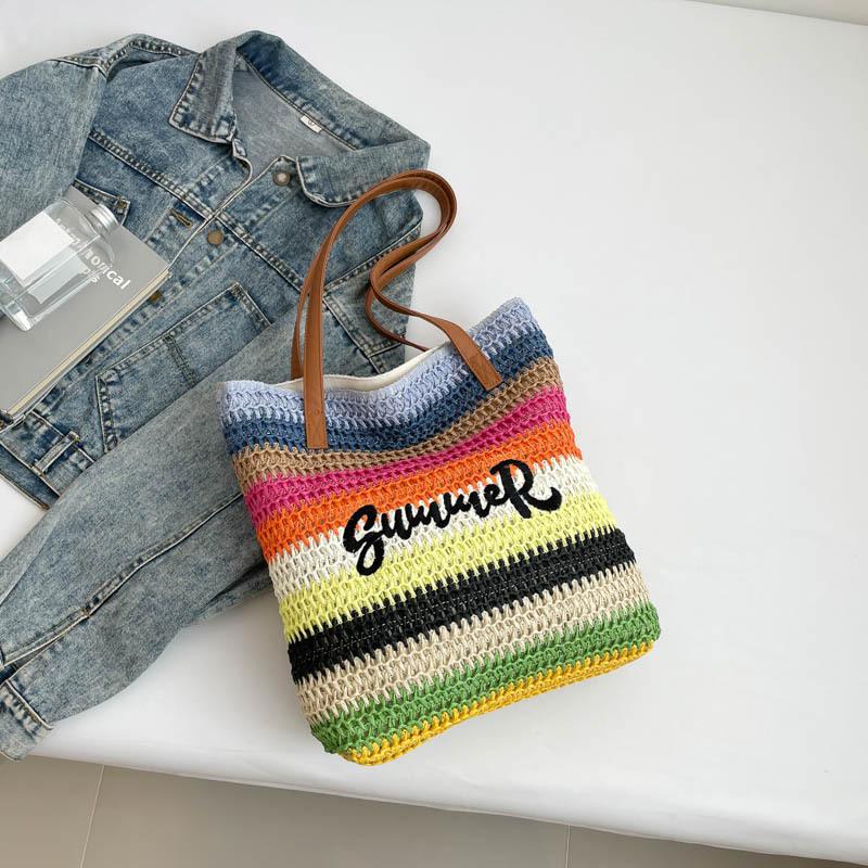 

Summer popular woven embroidery beach bag tote bag large capacity shoulder travel bag straw bag fashion new