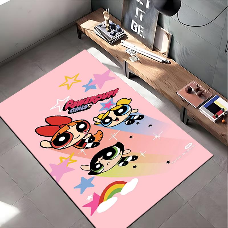 "Cartoon Superhero Girls Pink Carpet with Stars and Rainbow Design" Suitable for use as an anti-slip for living room bedroom sofas