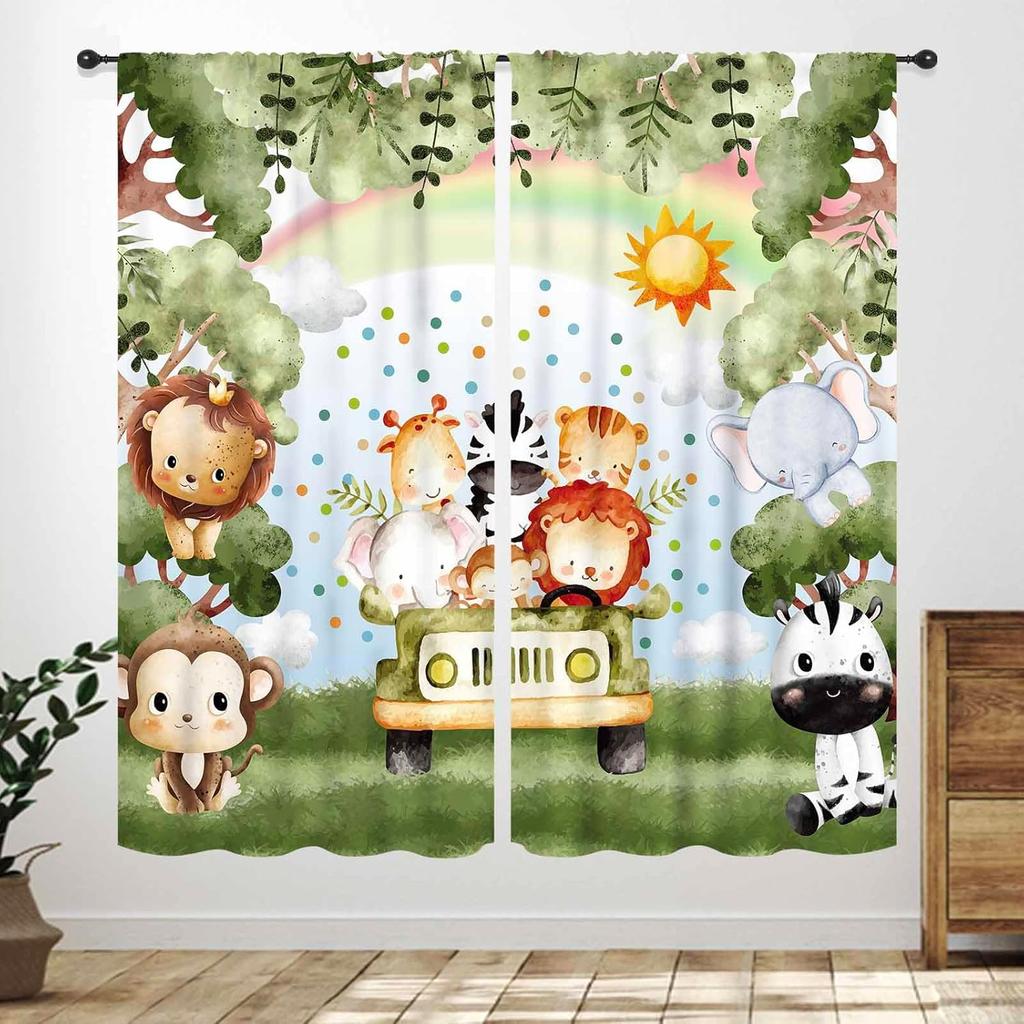 Blue Curtains Kids Room Cartoon Underwater Animals Sharks Turtles Nature Marine Plants Window Drapery Treatments Curtain Polyester Washable Children's