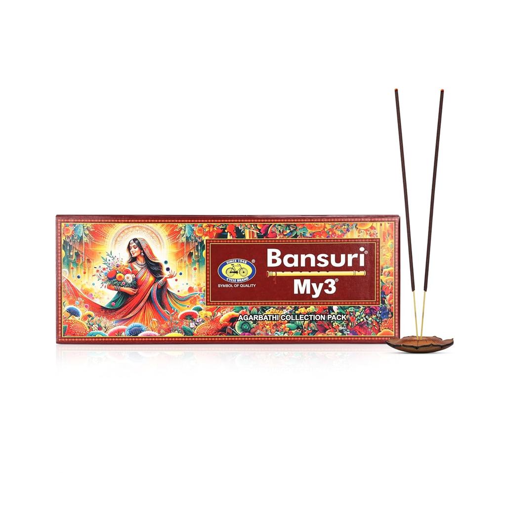 Cycle Premium Bansuri My3 Collection Incense Sticks Pack of 3 250G Long-Lasting Aromatic Fragrance
