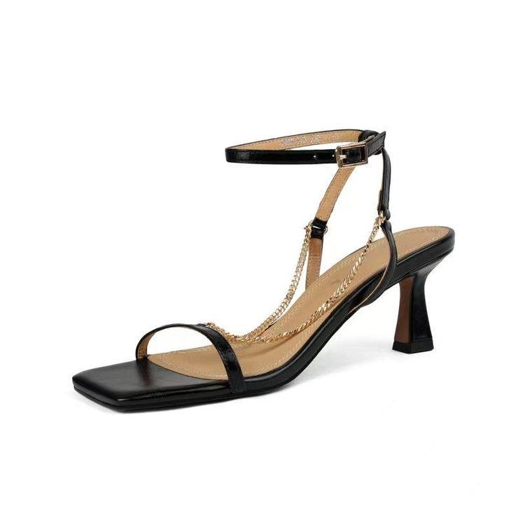 

Fashion Women s Sandals High Heeled Stiletto Heel Shoes for Luxury Brand Copy Sexy Dance Party Square Toe Gold Elegant Medium Heel 35 чёрный
