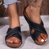 Comfortable Wedge Sandals  Retro Summer Half Slippers with Thick Sole and Crisscross Straps, Open Toe, Mid-Heel, PU Cover