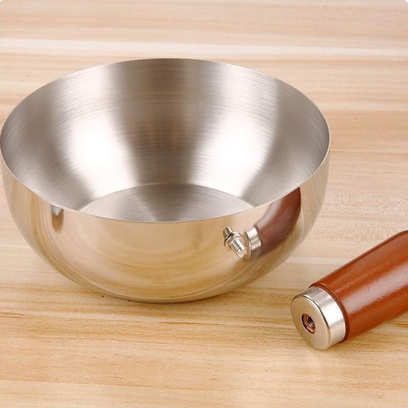 Single-Person Pot Stainless Steel Bowl Walnut Wood Handle Fruit Salad Yogurt Bowl Breakfast Cooking Tool Kitchen Restaurant