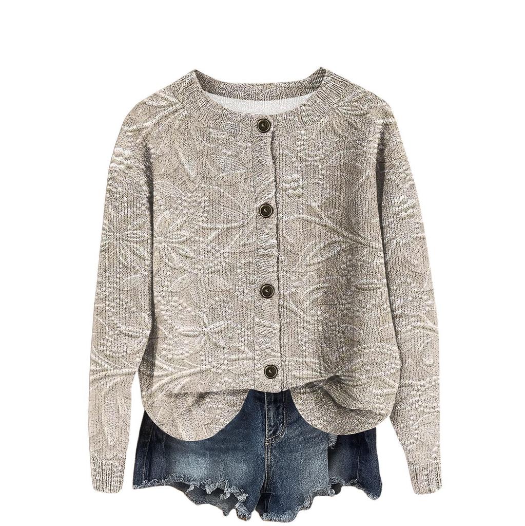 Women's Vintage Knit Button Vintage Print Cardigan Jacket