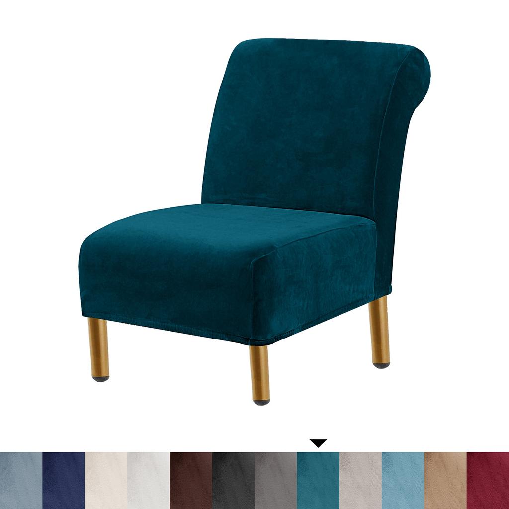 Stuhlhussen mit Samt-Akzenten, hochelastische Stuhlhussen ohne Armlehnen für das Wohnzimmer, dicker Stuhlbezug aus Samt, moderner Möbelschutz, maschinenwaschbar