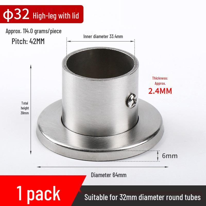 Stainless Steel Wardrobe Hanging Rod Flange Seat for Curtains, Towels, and Clothes Drying