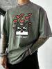 Fall In Love You Cat Pattern Washed TShirts Men Cotton Casual T Shirt Summer Gym Short Sleeve Crewneck Loose Man Clothing