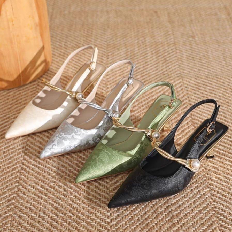 New Chinese style women's cheongsam high heels 2025 summer new stiletto sandals tide word with bag head pointed