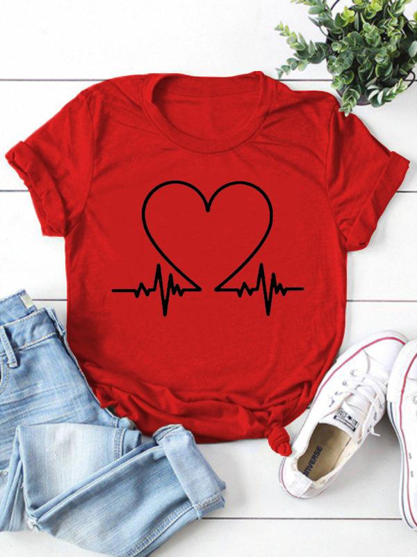 Electrocardiogram Heart Print Women T Shirt Short Sleeve O Neck Loose Women Tshirt Ladies Tee Shirt Tops Clothes Camisetas Mujer