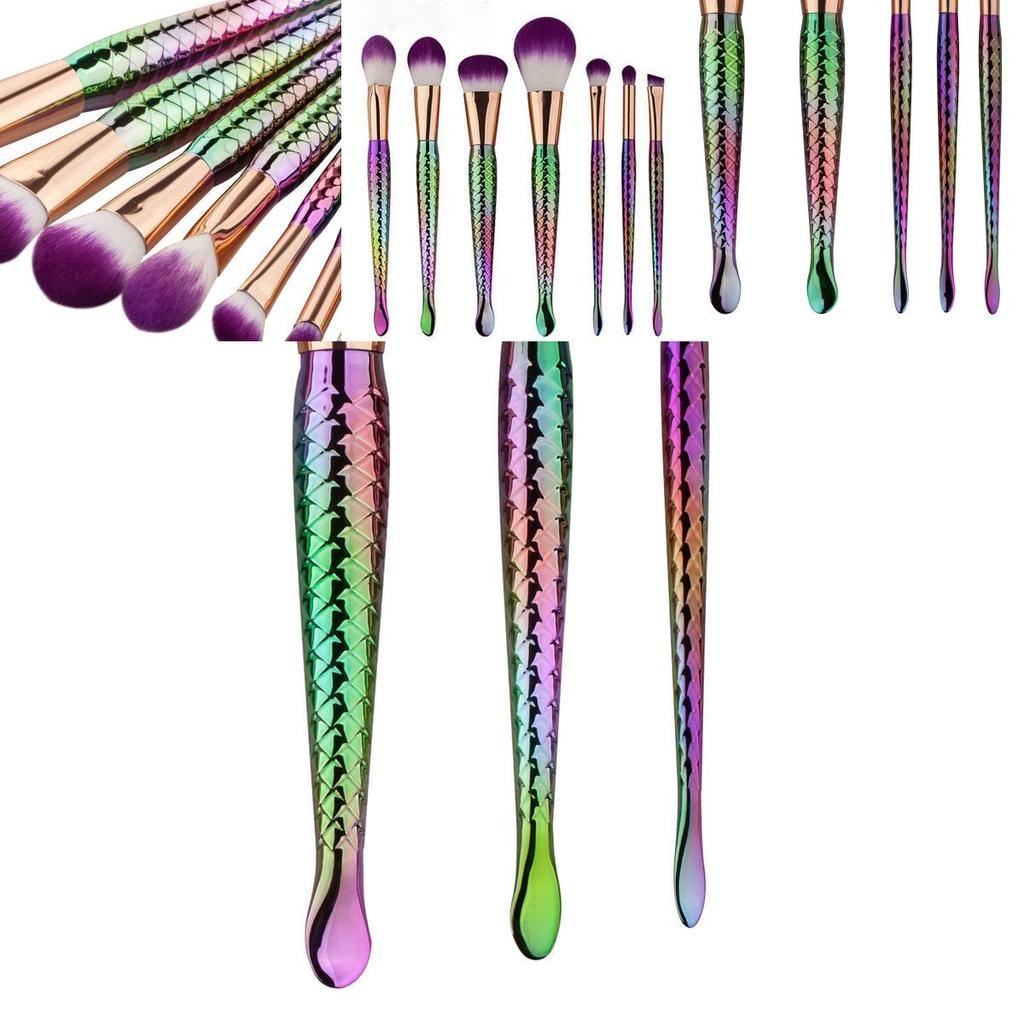 Gujhui Mermaid Makeup Brush Set 5 Pieces Nylon Brushes Long Handle Purple Hair Exquisite Design