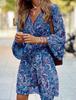 Abito boho casual estivo da donna con stampa floreale, maniche a sbuffo, vita alta, abiti da spiaggia midi