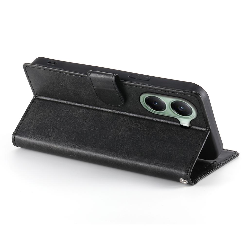 For Xiaomi Poco X7 Pro 5G/Redmi Turbo 4 5G Case Stand Wallet Calf Texture PU Leather Flip Phone Cover with Wrist Strap