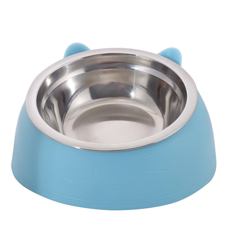 Oblique Mouth Cat Bowls for Food and Water Cute Small Pet Non-Slip Stainless Steel Feeder Bowl To Protect Cervical