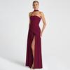Shemoda Fashion Style Sexy off-Neck Tube Top Dress Women's Stylish Patchwork High Slit Draping Long Dress