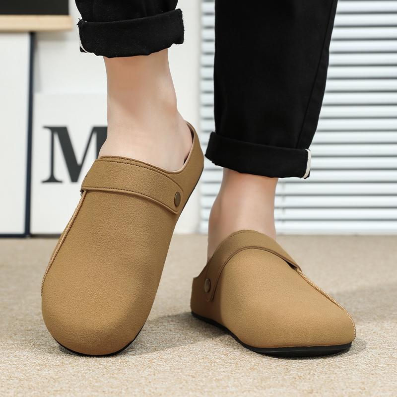 Men's Suede Clogs Fashion Leather Mules Cozy Footbed Slippers with Adjustable Buckle AntiSlip Cork Slippers Unisex Mules