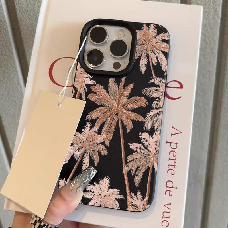 

Pink Coconut Tree Pattern Lychee Texture Phone Case For iPhone 17 16 15 14 Plus 13 12 11 Pro Max 17 Air X XR XS Shockproof Cover iPhone XR