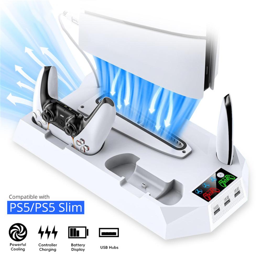 

DATA FROG For Sony PS5 Slim/PlayStation 5 Optical Drive/Digital Version Game Console Cooling Stand Charging Base Black