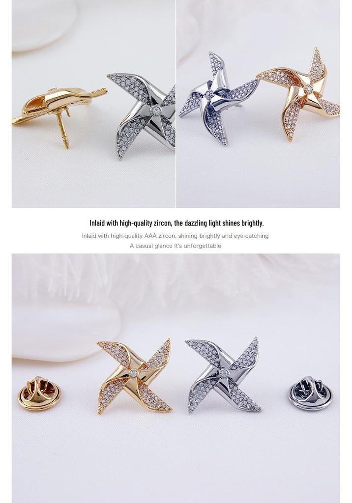 Crystal Pinwheel Men's Brooch - High-End Lapel Pin with Inlaid Zircon for Women's Accessories