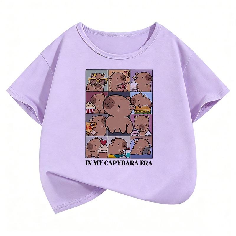 Kawaii Shirt Capybara Graphic Kids Tshirts Summer Short Sleeve Tees Cartoon Animal Boys Girls Clothes Tops Y2K Children T-shirt