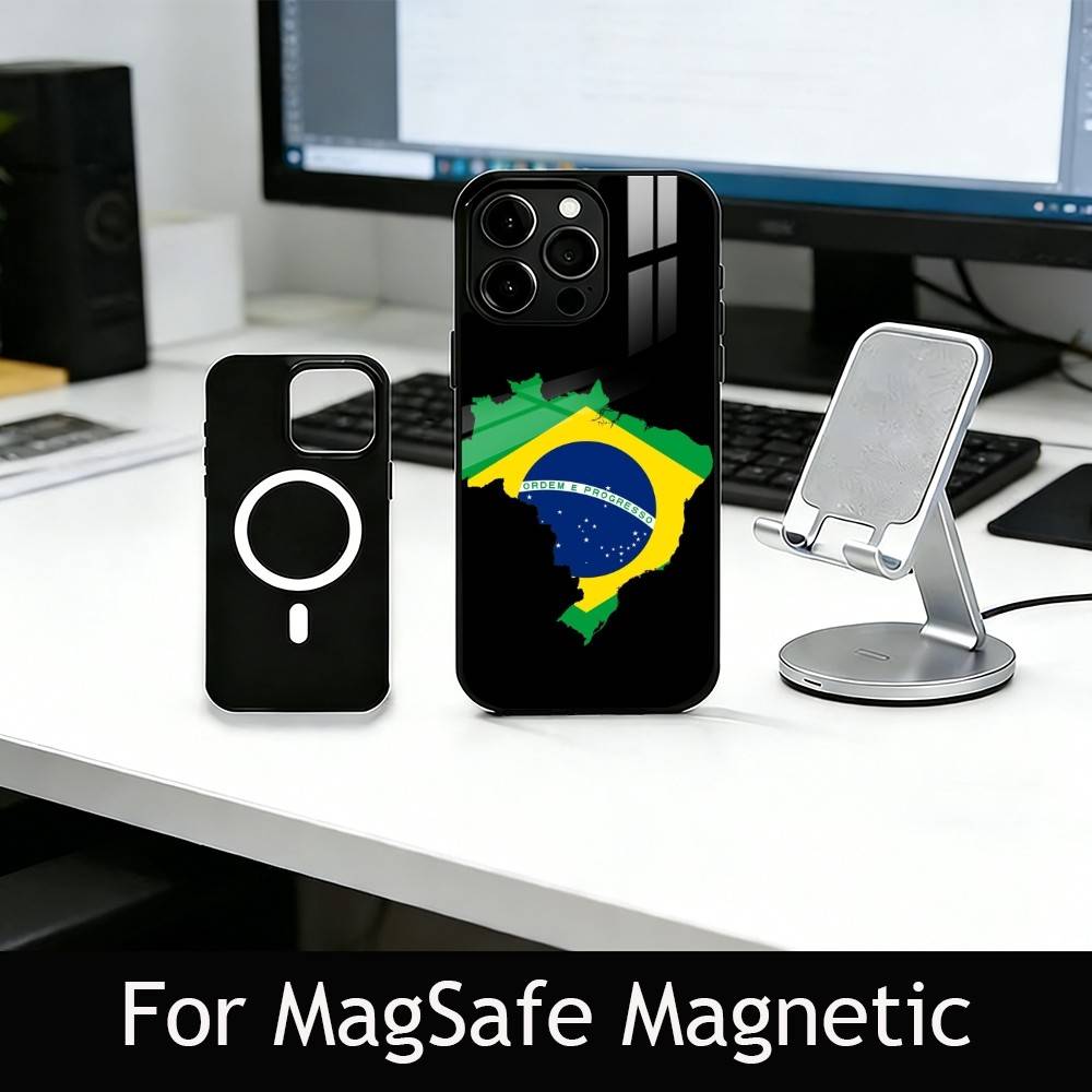 B-Brasilien B-Brasilianische Flagge Handyhülle Für iPhone17,16,15,14,13,12,11 Plus,Pro Magnetisch Für Magsafe Kabelloses Laden