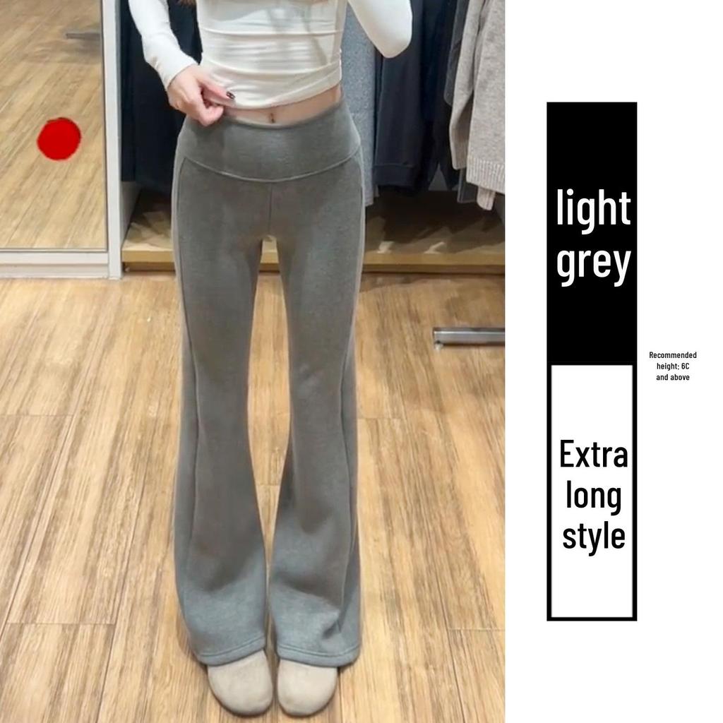 Charcoal Gray Women's High Waist Slimming Flared Sweatpants - Petite Autumn/Winter Bell Bottoms