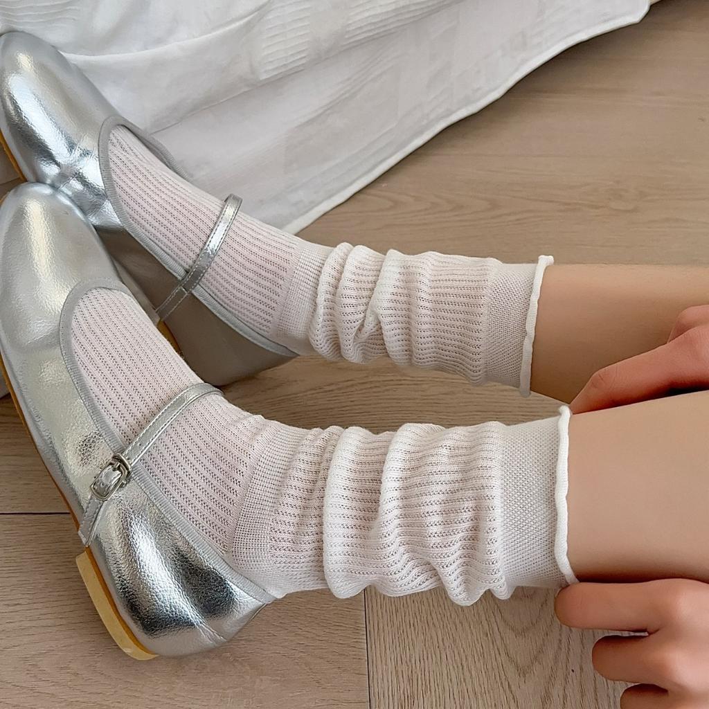 White Socks Socks Summer Thin Breathable Cutout Mesh Ballet Style Long Socks Stacked With Socks