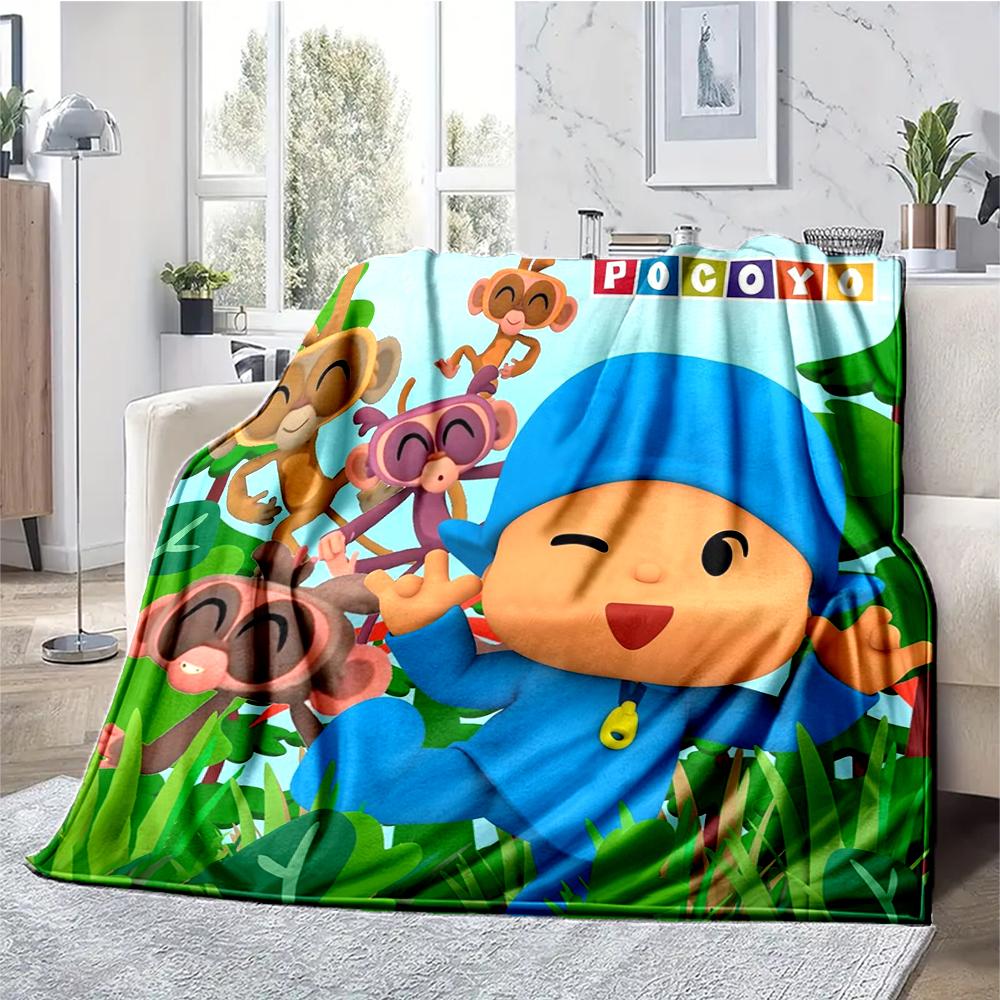 Pocoyo Theme Printed Blanket - Perfect for Couch, Bed, Travel & Outdoor Use | Machine Washable, Cozy & Durable.