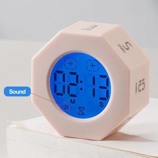 Mini Digital Timer Portable Octagon Touch Control LED Display Flipping Gravity Sensor Rechargeable Time Management Countdown Cooking