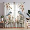 Set Of 2 Hd Digital Plant Bird Printed Window Screen Home Decor Style Decoration Living Room Bedroom Rod Curtain For Made Polyester