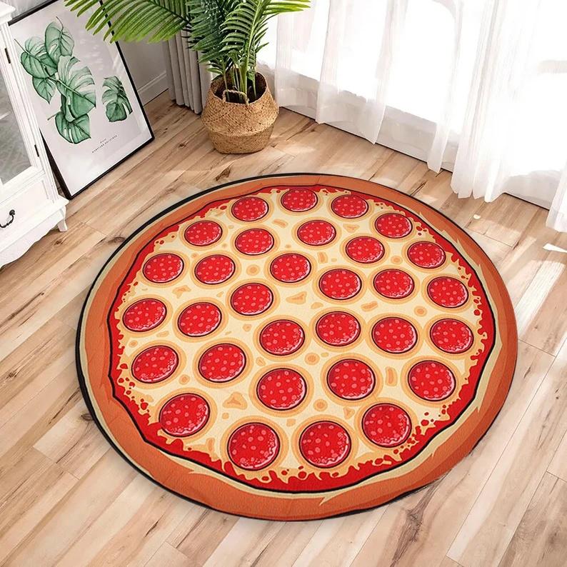 Visual 3D Pizza Circular Carpet Creative Home Decoration Daycare Children's Room Mat Circular Bathroom Kitchen Floor Mat