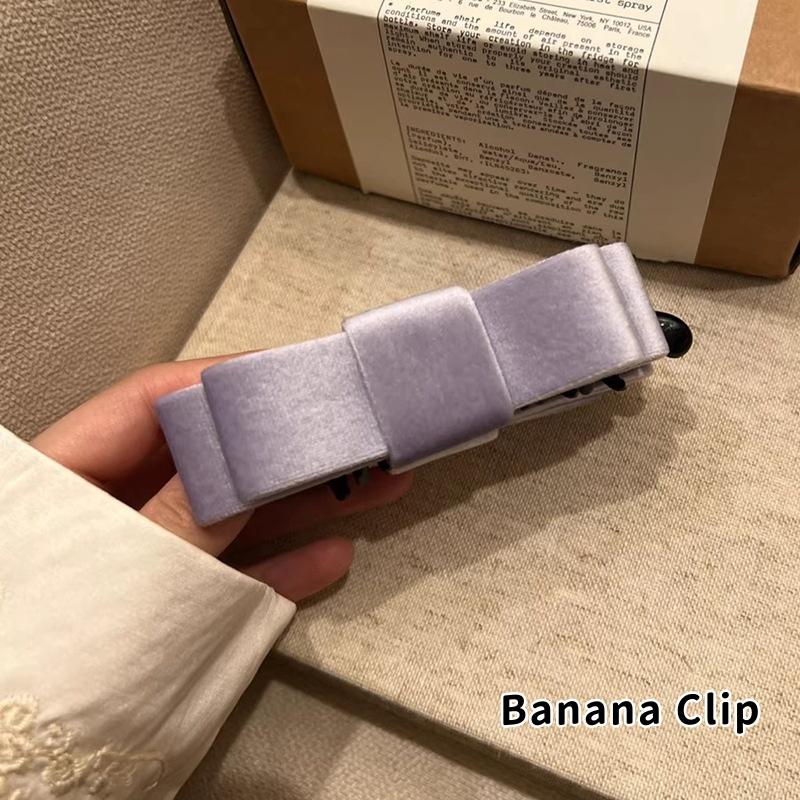 Korean Double-Sided Velvet Bow Banana Clip Women'S Autumn And Winter Temperament Elegant Ponytail Vertical Clip Hair Accessories
