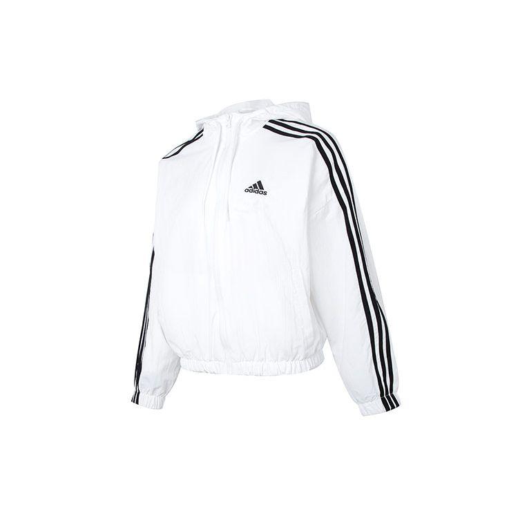 Adidas Essentials 3-Stripes Woven Windbreaker Women White Black IC0560 XS
