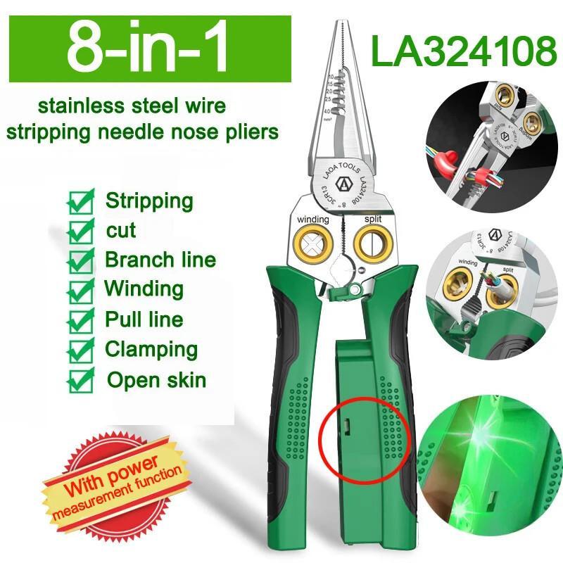 8-in-1 Multi-function Electrician Pliers with Electrical Measurement Hand Tools Stainless Steel Wire Stripping Needle Nose Pliers