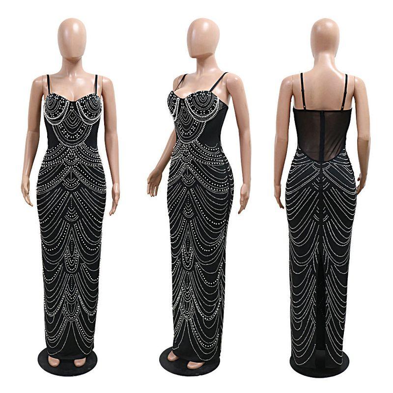 See-Through Nightclub Sexy Long Dress Maxi Sequin Long Party Dress Evening Black S