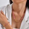 Elegant Color Matching Contrasting Pattern Stainless Steel Chain Crystal Beaded Necklace Bracelet Jewelry Set Female Nc-2546