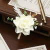 Men Simulated Rose Corsage Lightweight Compact Size Brooch Forest Style Suit Decoration with Green Leaves Vine Elements Prom Floral Accessory