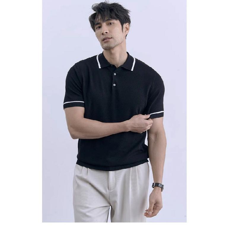 

Summer Casual Business Lapel Color-Block Polo Shirt Men s British Style Mature Short Sleeve Knitted High-End Lapel T-Shirt Men M чорний