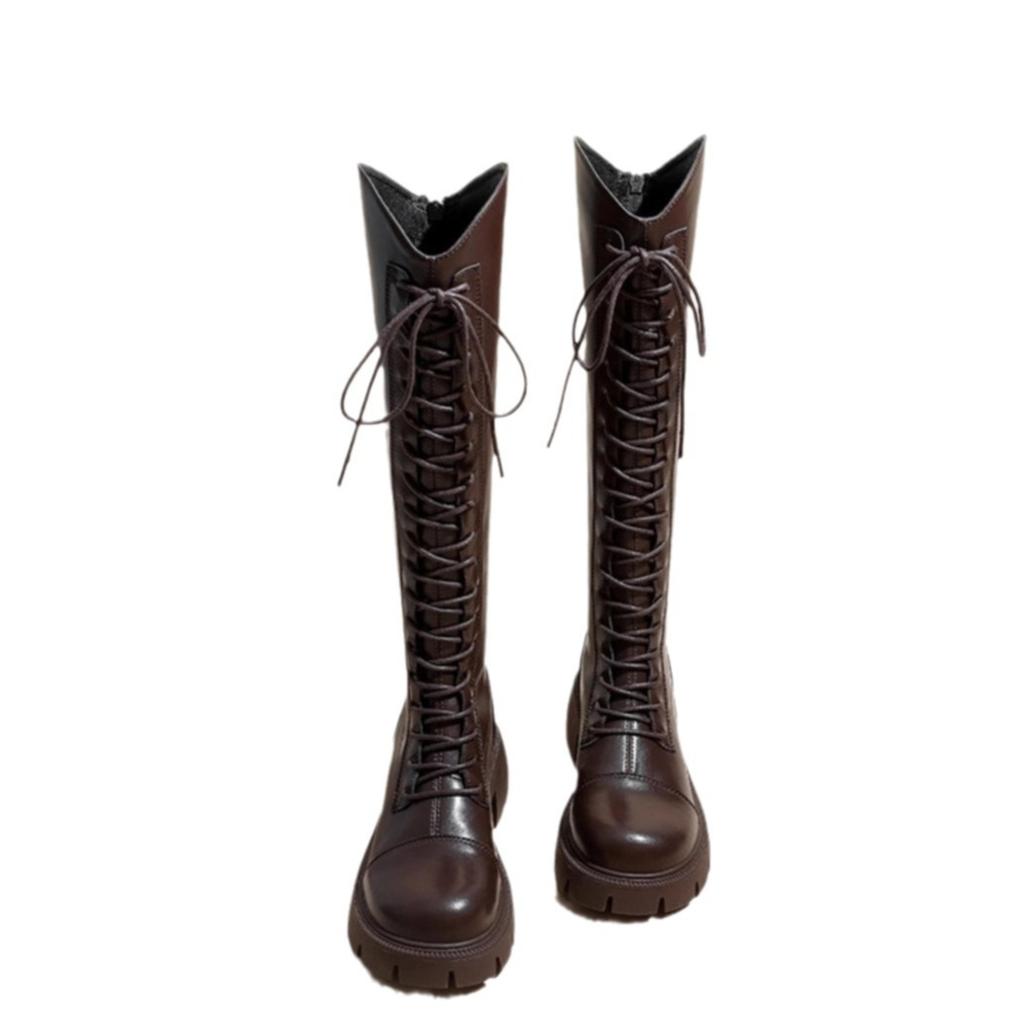 Long Boots Women's 2024 New Autumn and Winter Velvet Warm Small Thick-soled Heightening Knight Boots Women's Long Boots