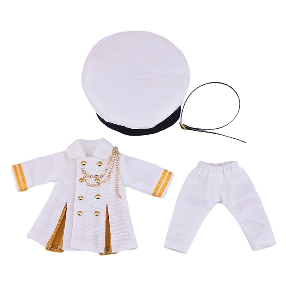 

Obitsu 11 OB11 Size Costume for Obitsu Doll 11cm Body Military Uniform Dress Hat Aristocrat Retro Cosplay 4 Piece Set (White) білий
