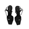 Sparkling Diamond Buckle Stiletto Heels Women's 2024 New Black Versatile Slotted Buckle Strap Open Toe Square Toe Sandals